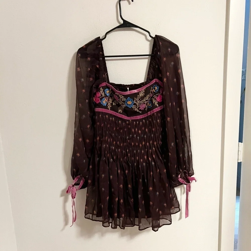 NWT Free People boho fall‎ Mini Dress Floral Embellished Embroidered